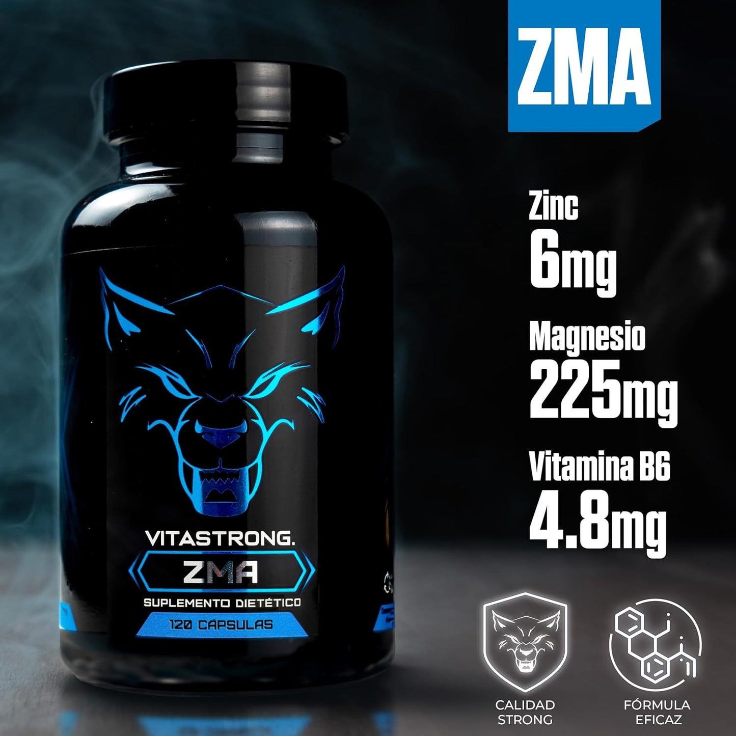 ZMA Magnesium Zinc And Vitamin B6 Vitastrong High Dose, 120 Capsules B6 Vitamin, Zinc And Magnesium Citrate,Metabolism And Fatigue Reduction, Magnesium Citrate Capsules Gluten-Free