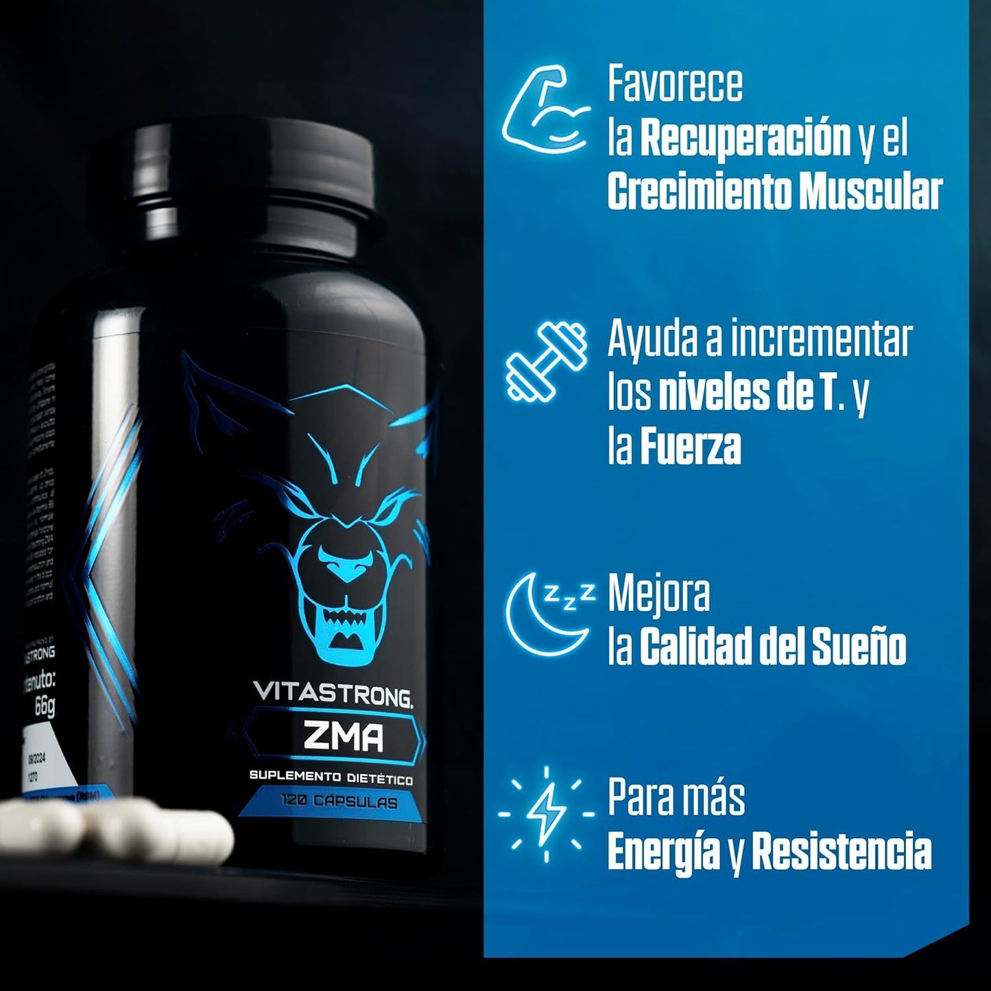 ZMA Magnesium Zinc And Vitamin B6 Vitastrong High Dose, 120 Capsules B6 Vitamin, Zinc And Magnesium Citrate,Metabolism And Fatigue Reduction, Magnesium Citrate Capsules Gluten-Free