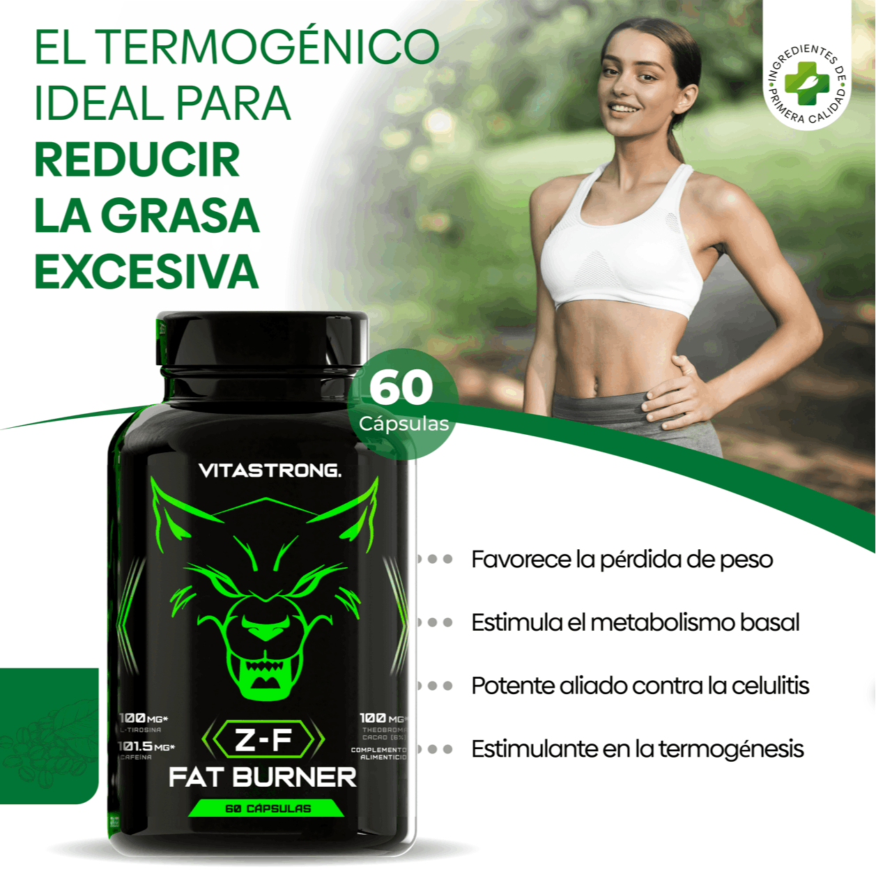 Fat Burner Z-F Vitastrong, Powerful Fat Burner for Men & Women, Thermogenic with Plant Extracts, Vitamins & Minerals, Rhodiola Rosea, Chromium Picolinate, Caffeine, Capsicum, Iodine, Pure Vitamin B3 Niacin