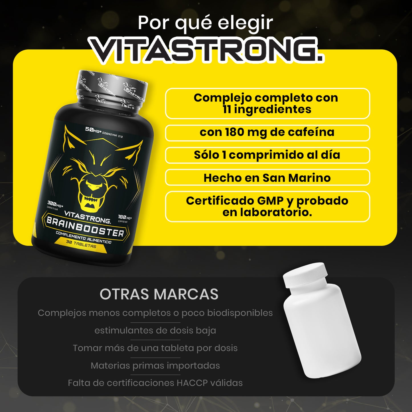 Nootropic Brainbooster with Pantothenic Acid for Mental Performance, Nootropics Memory And Concentration Vitamin B Complex, Folic Acid, Pure Biotin, L-Carnitine, Coenzyme Q10, Vitamin B12