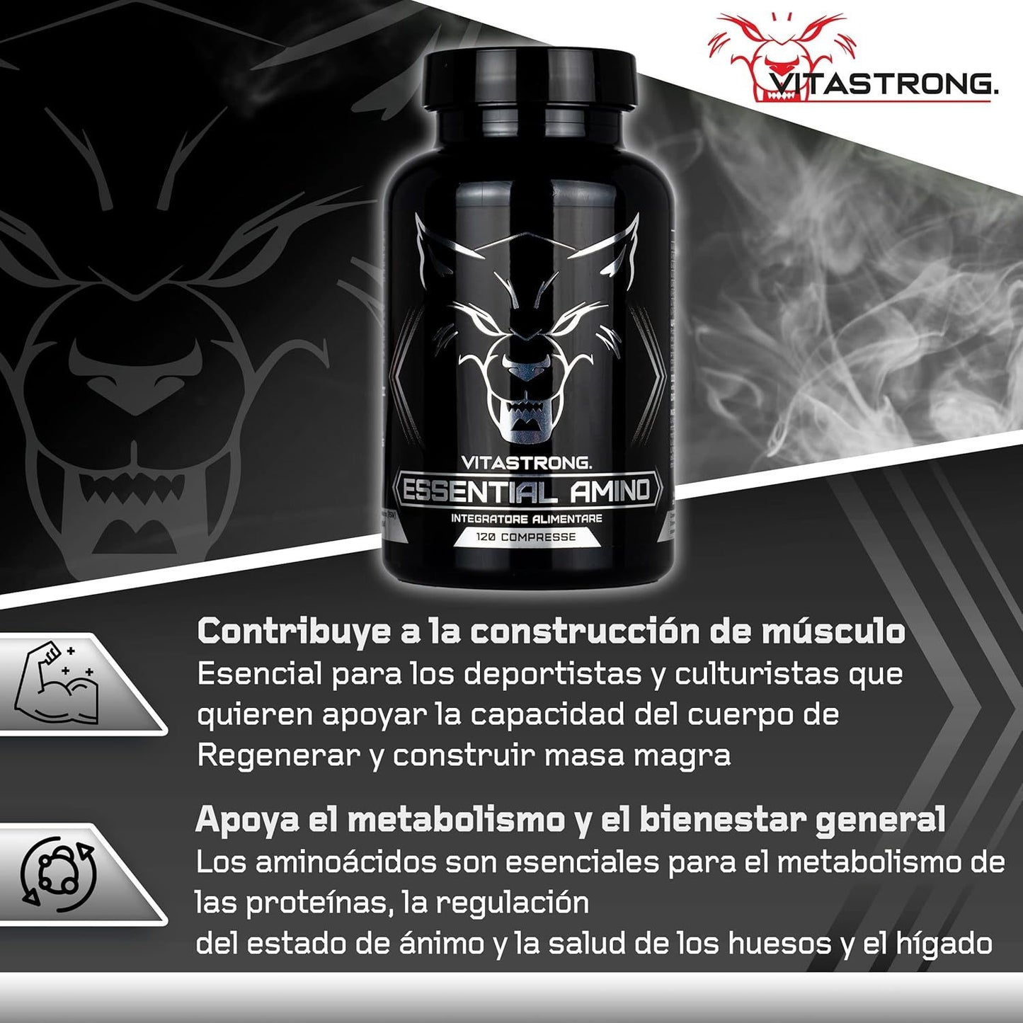 EAA Essential Amino Acids Vitastrong, 8 EAA Essential Amino Acids with Bcaas Branched Amino Acids Leucine, L Lysine, L Tryptophan, 120 Tablets for Pre Workout, Intra Workout, Post Workout