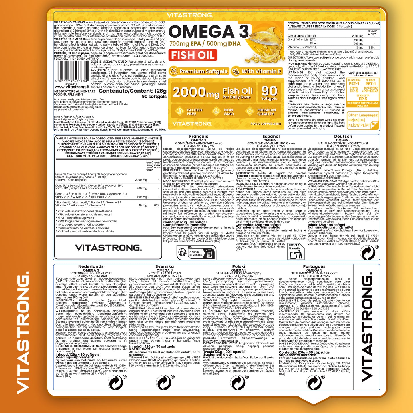 Omega 3 Fish Oil 2000mg High Dosage with Vitamin E