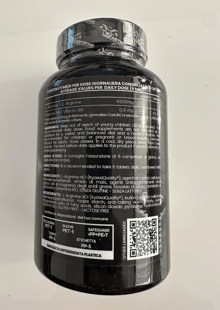 Vitasstrong L-Arginine 120 Tablets | Dietary Supplement with L-Arginine