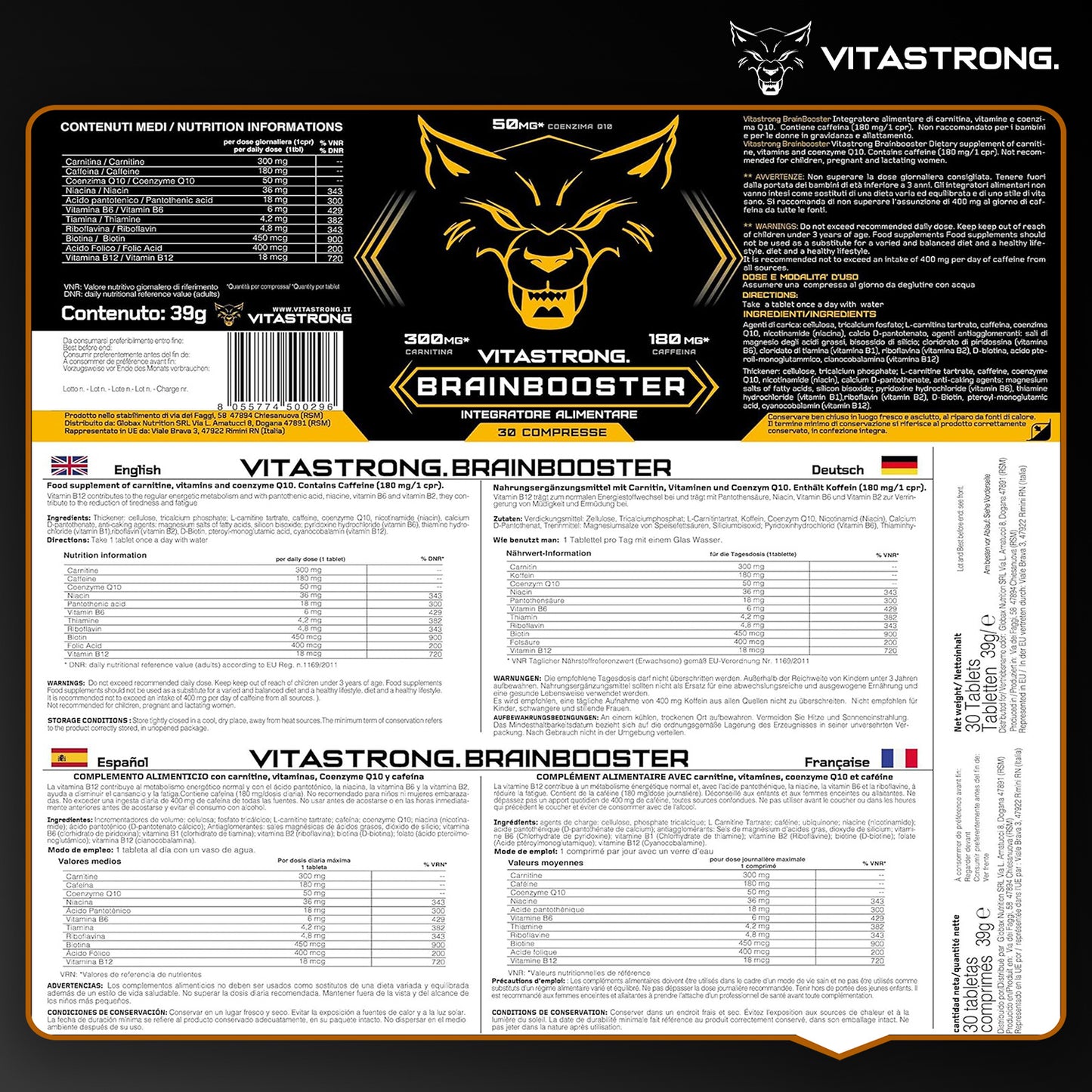 Nootropic Brainbooster with Pantothenic Acid for Mental Performance, Nootropics Memory And Concentration Vitamin B Complex, Folic Acid, Pure Biotin, L-Carnitine, Coenzyme Q10, Vitamin B12