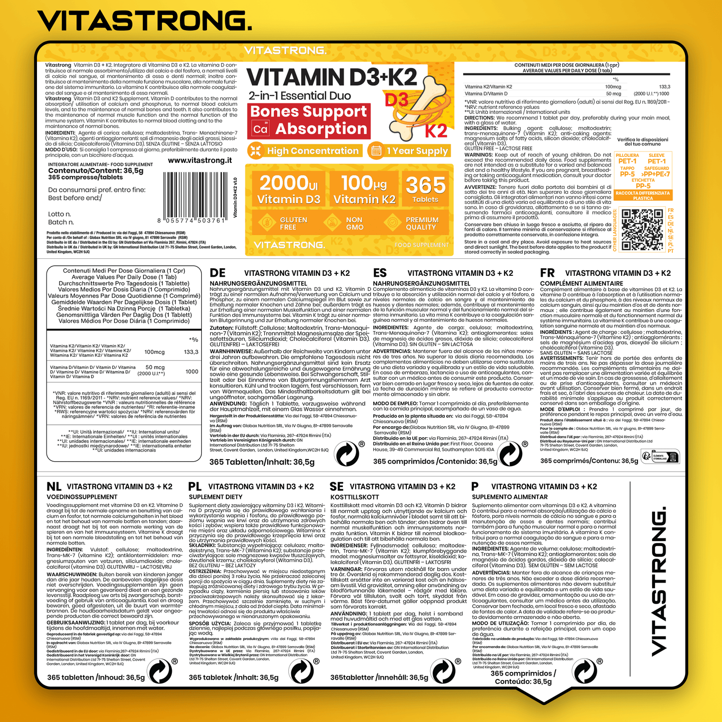 Vitamin D3 K2 Vitastrong 365 Tablets