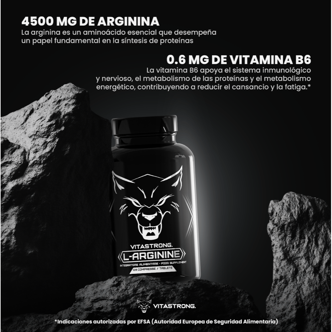 Arginine 4500mg + Vitamin B6, 120 Vegetal L-Arginine HCL Tablets with Pure L-Arginine, Kyowa Quality, Nitric Oxide Production, Non-GMO Pre-Workout, Made in Italy