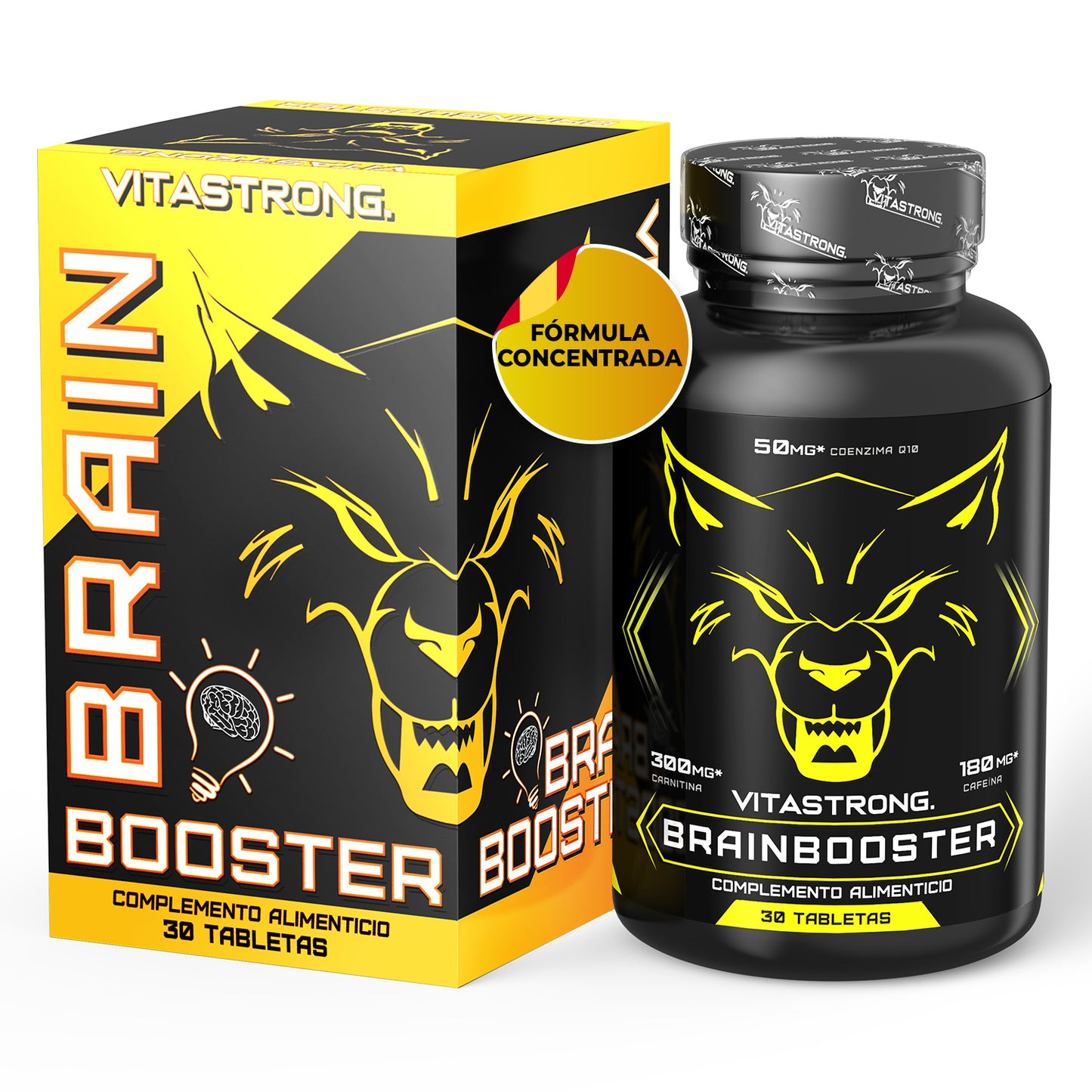 Nootropic Brainbooster with Pantothenic Acid for Mental Performance, Nootropics Memory And Concentration Vitamin B Complex, Folic Acid, Pure Biotin, L-Carnitine, Coenzyme Q10, Vitamin B12