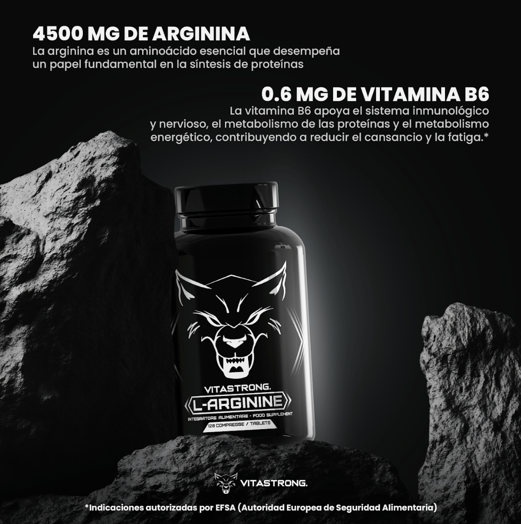 Arginine 4500mg + Vitamin B6, 120 Vegetal L-Arginine HCL Tablets with Pure L-Arginine, Kyowa Quality, Nitric Oxide Production, Non-GMO Pre-Workout, Made in Italy