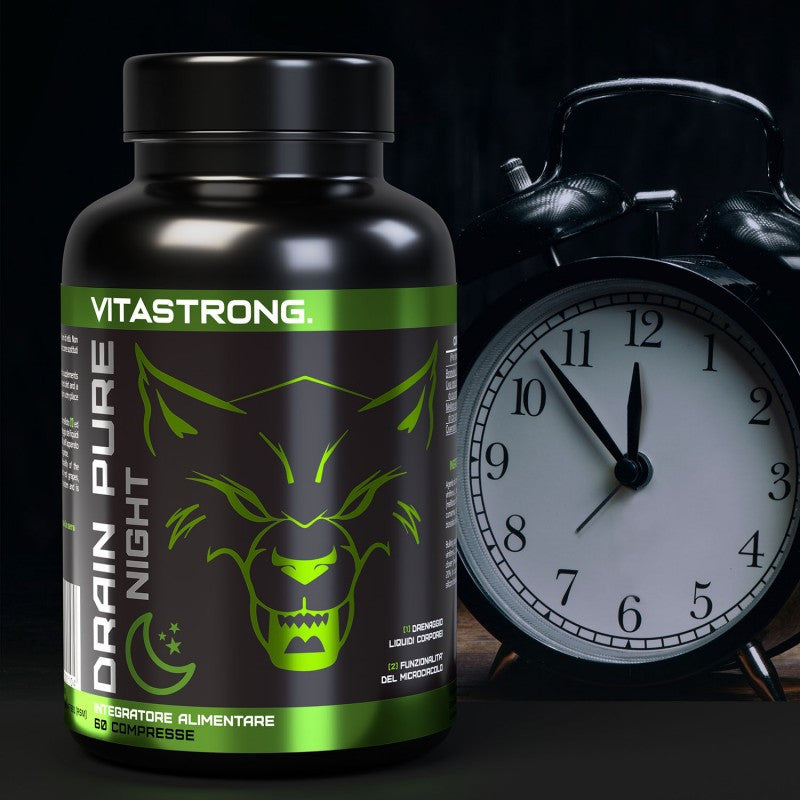 Drainpure Night Vitastrong Vegan Forte Drain, Leg And Body Drainage Supplement Made in Italy with Premium Quality Ingredients, Bromelain, Red Grape, Melilot, Quercetin, Eliminates Toxins And Fluids