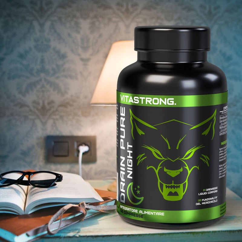 Drainpure Night Vitastrong Vegan Forte Drain, Leg And Body Drainage Supplement Made in Italy with Premium Quality Ingredients, Bromelain, Red Grape, Melilot, Quercetin, Eliminates Toxins And Fluids