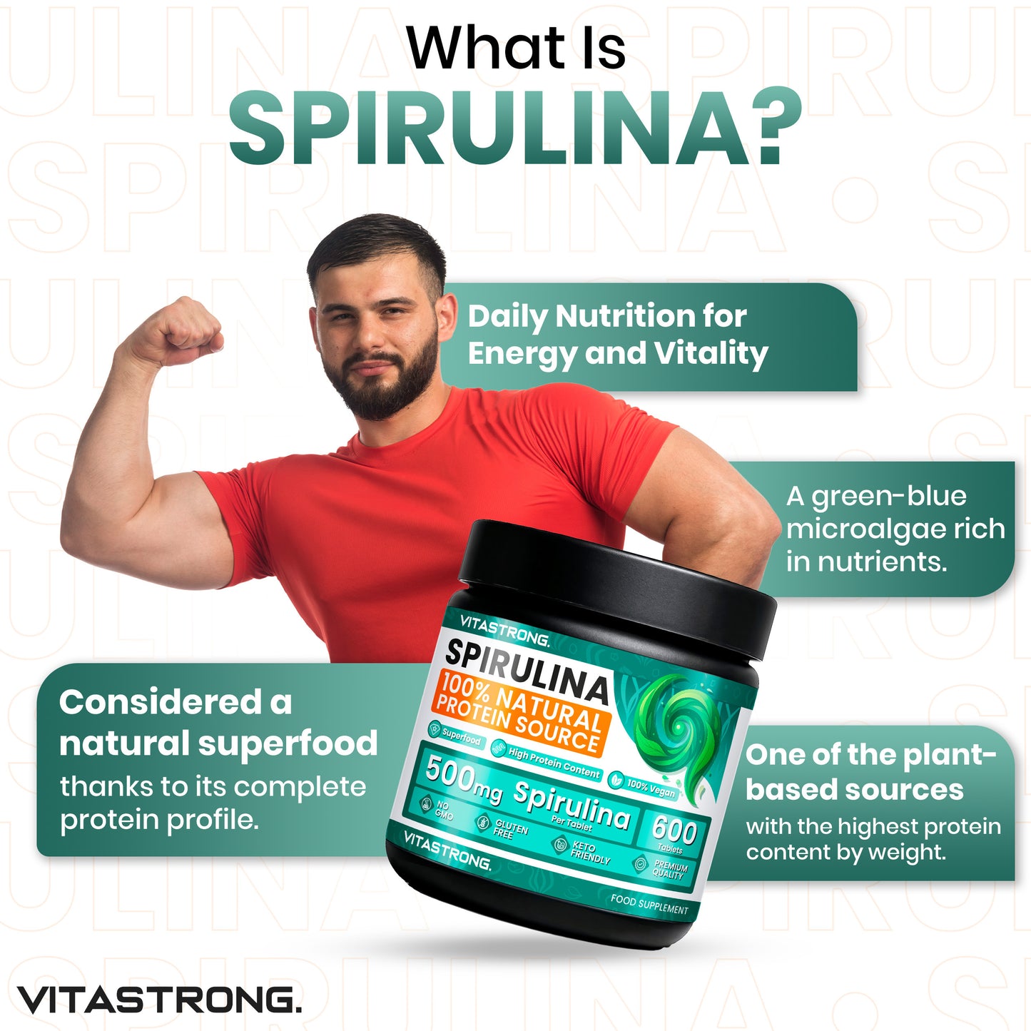 Spirulina Vitastrong Tablets, 600 Spirulina Algae Tablets